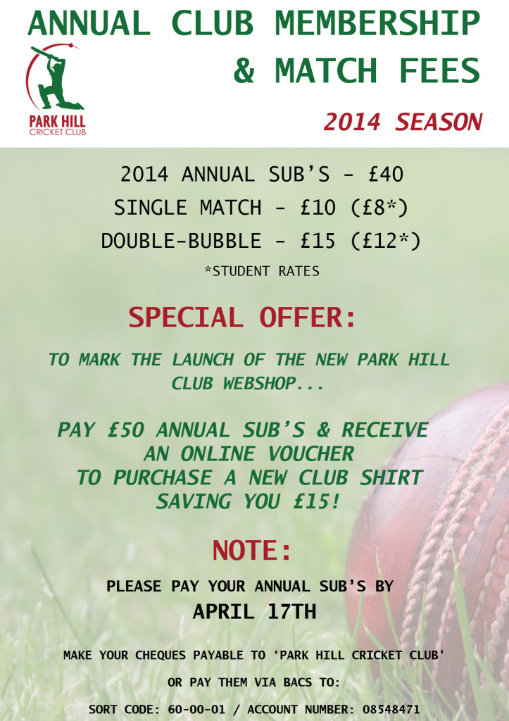 Park Hill Subs and Fees -2014